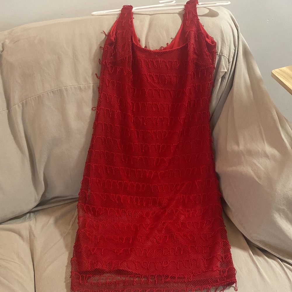 FREDRICK'S HOLLYWOOD Red Fringe 1920s 20s Flapper Halloween Costume Shift Dress